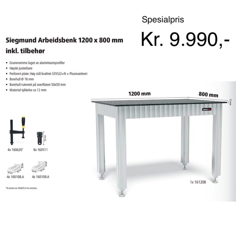Arbeidsbenk / sveisebord 1200x800mm inkl tilbehør