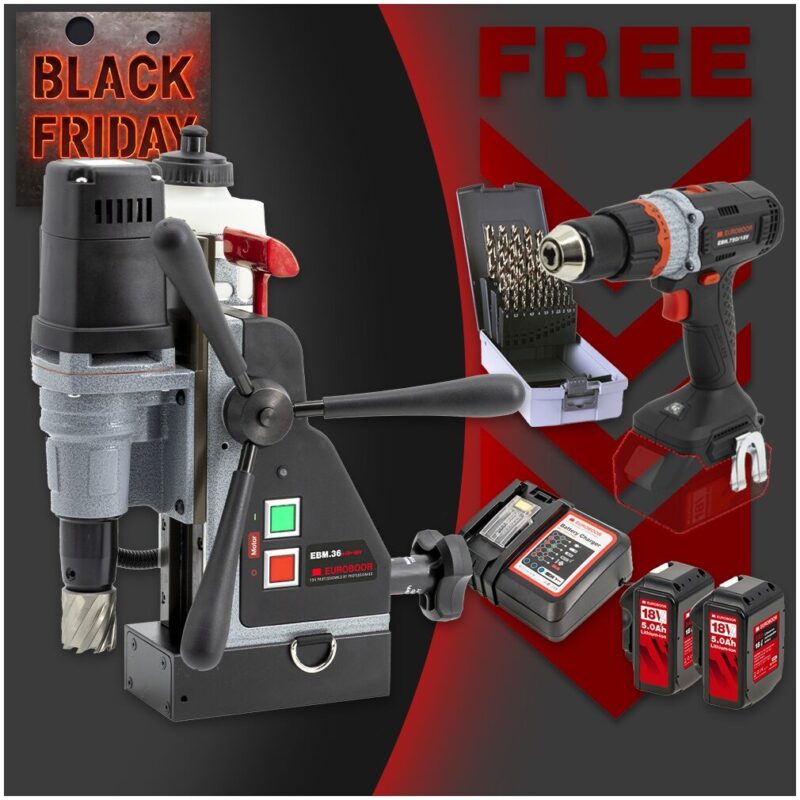 Batteridreven Magnetboremaskin med Drill, 2 batteri og bor sett