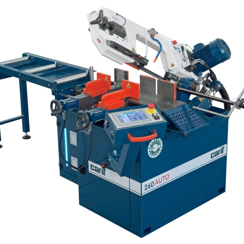 Tilbud helautomatisk båndsag Carif 260 Auto 4.0 inkl rullebord 1 meter og tåkesmøresystem (luft/olje)