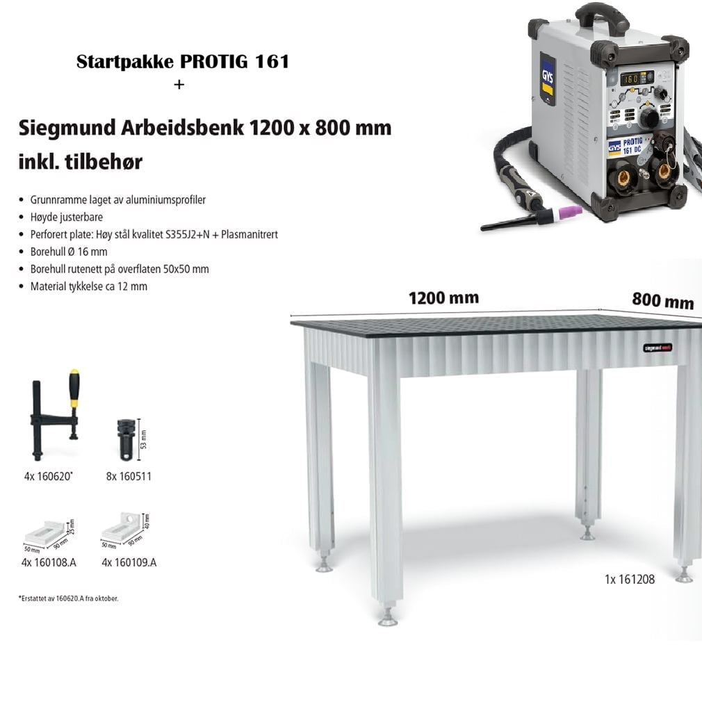 Startpakke sveisebord 1200x800 + PROTIG 161 DC