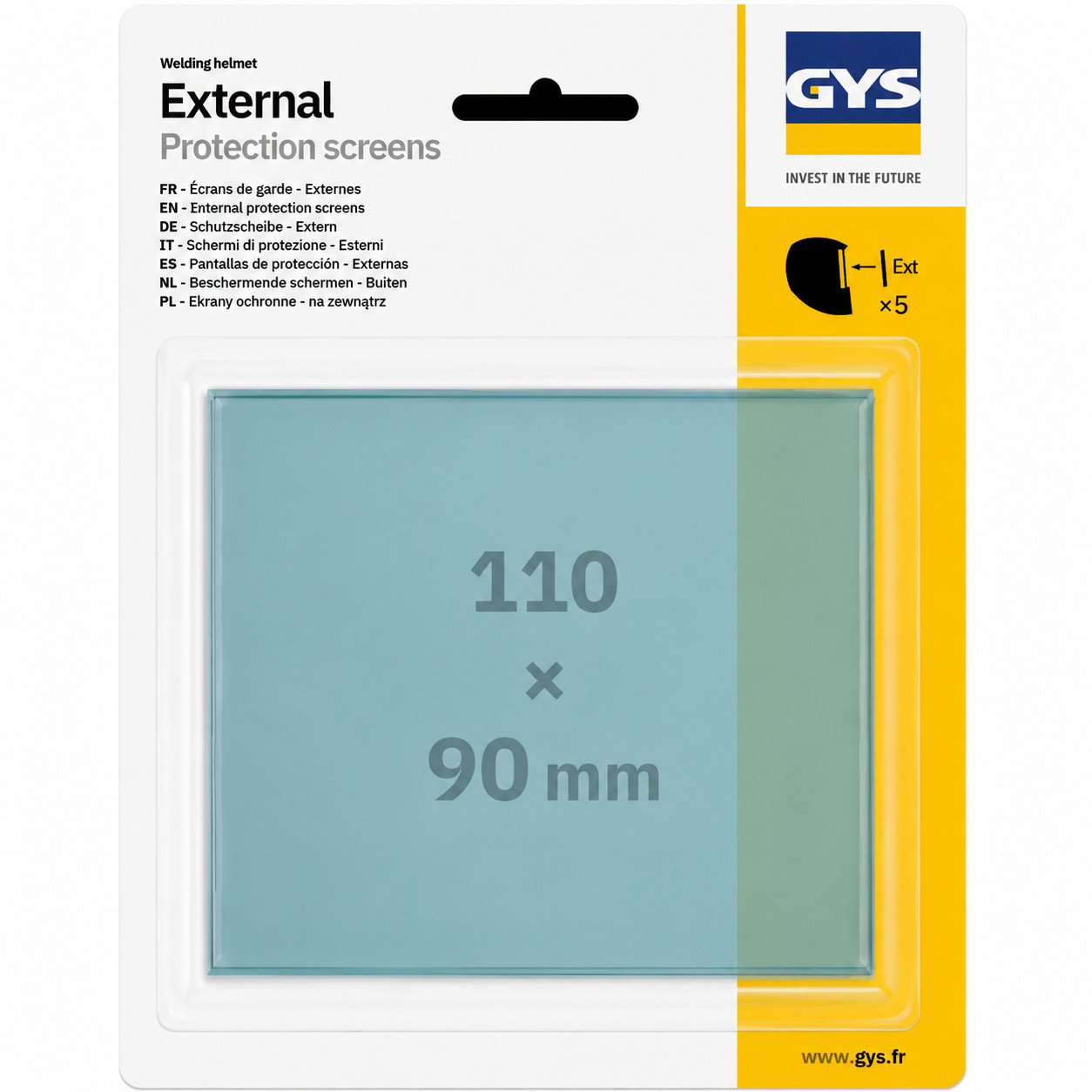 Beskyttelsesglass utvendig 110x90 mm – 5 stk til TECHNO 9-13 TRUE COLOR sveisemaske